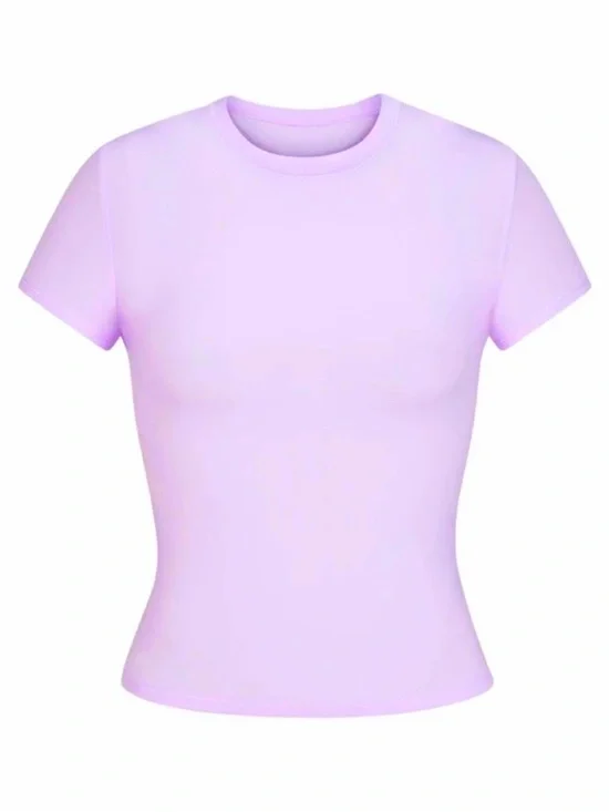 SKIMS Fits Everybody T-Shirt Lavender Size S Stretch Short Sleeve Top - Picture 3 of 6